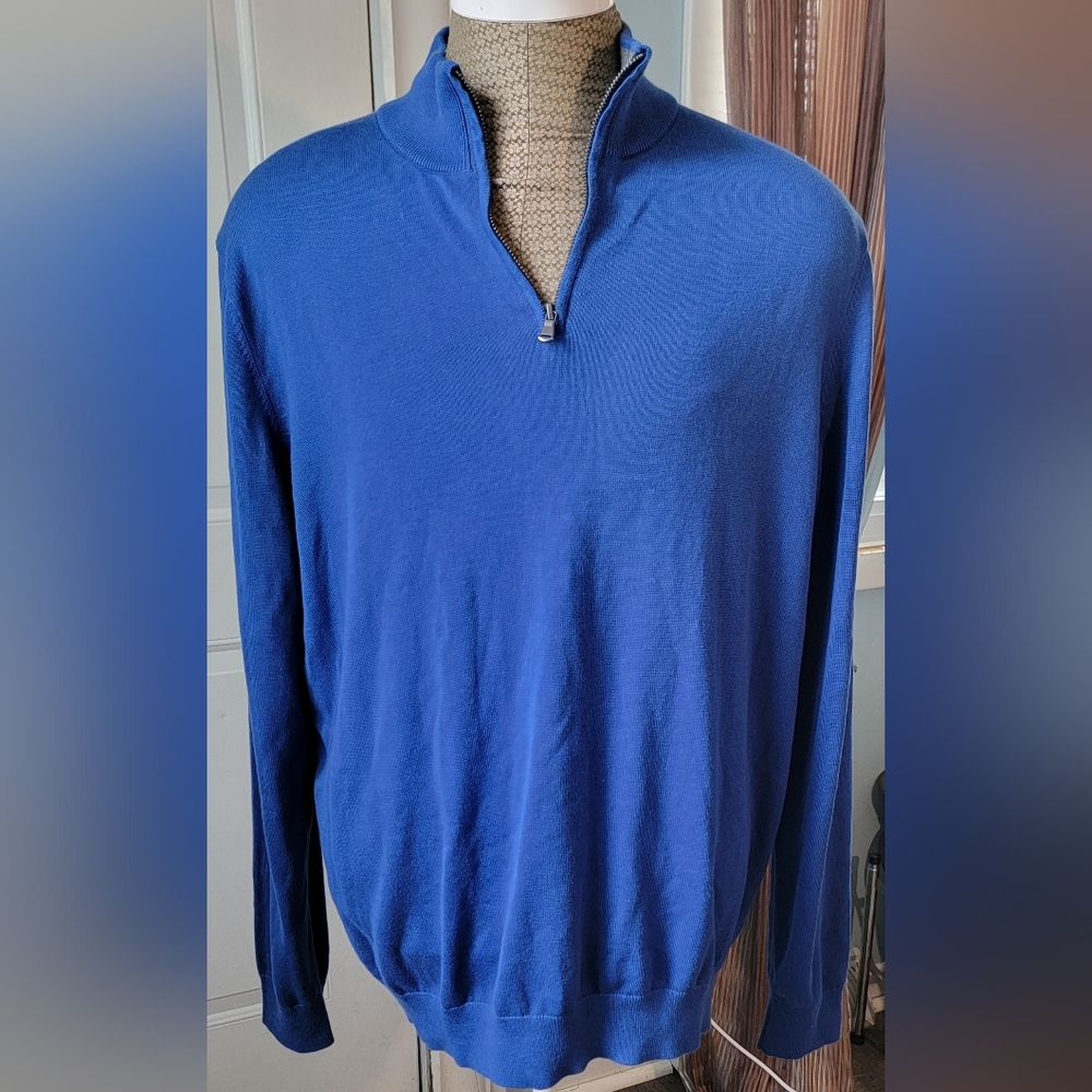 Lands' End Half-Zip Sweater Mens XL Royal Blue 100% Supima Cotton Mock Neck NWT